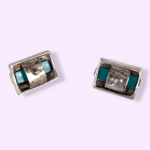 Vintage Green Glass & Marcasite Earrings - Picture 4 of 6